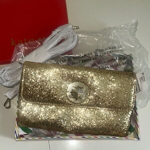 NWT! Kate Spade Gold Missy Sparkler Wristlet Clutch with Strap